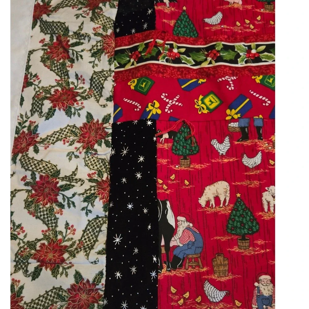 Handmade Christmas Patchwork Quilt Farmer Santa John Deere Plaid Rustic Red